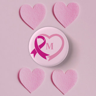 Breast Cancer Awareness Ribbon Custom Monogram Button