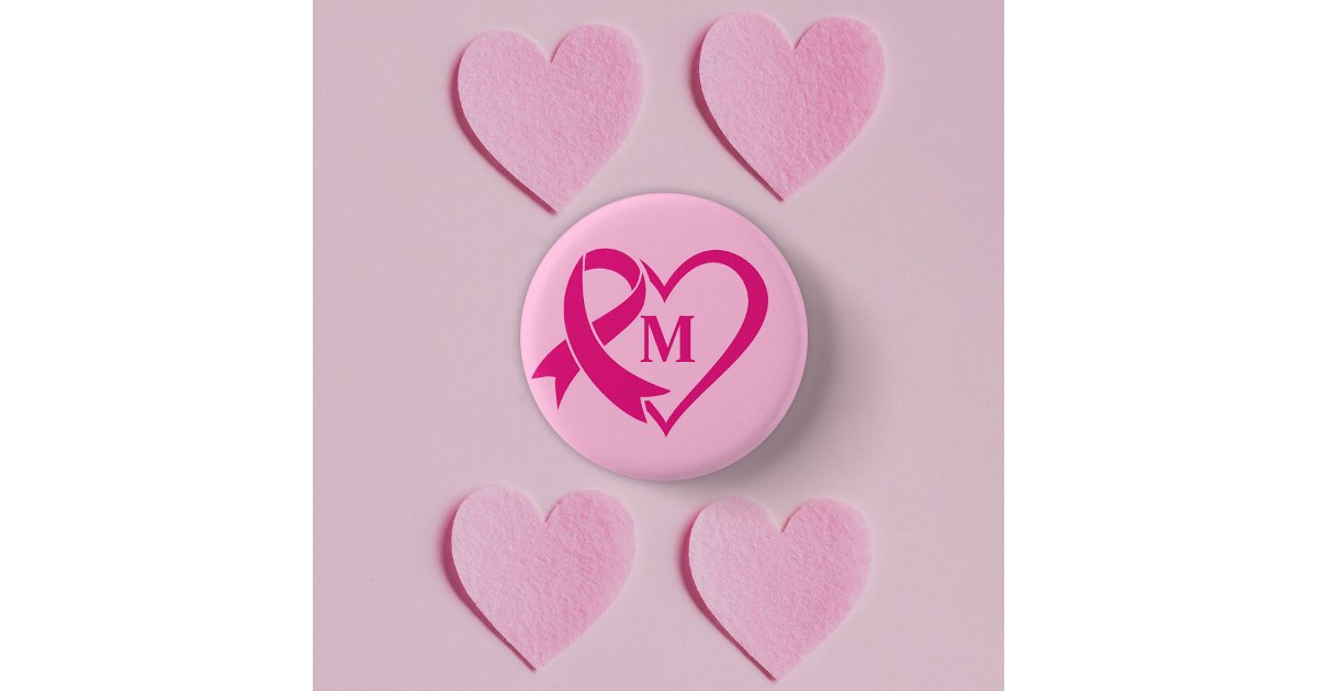 Breast Cancer Awareness Ribbon Custom Monogram Button | Zazzle