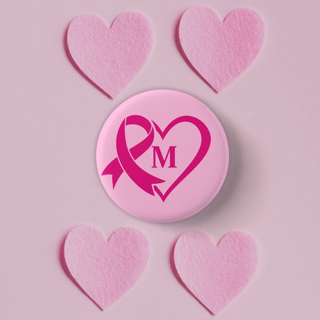 Breast Cancer Awareness Ribbon Custom Monogram  Button (Creator Uploaded)