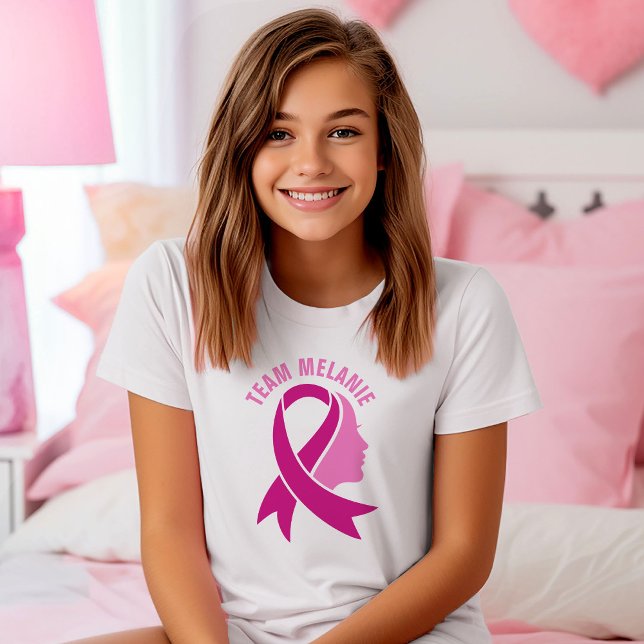 Breast Cancer Awareness Ribbon Custom Name Text T- T-Shirt (Creator Uploaded)