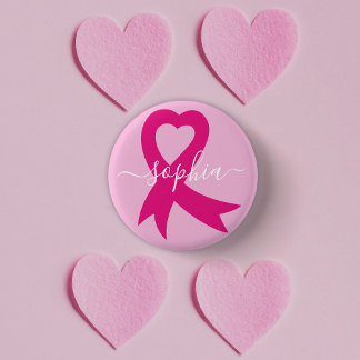 Breast Cancer Awareness Ribbon Custom Text or Name Button