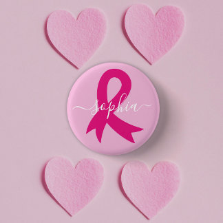 Breast Cancer Awareness Ribbon Custom Text or Name Button