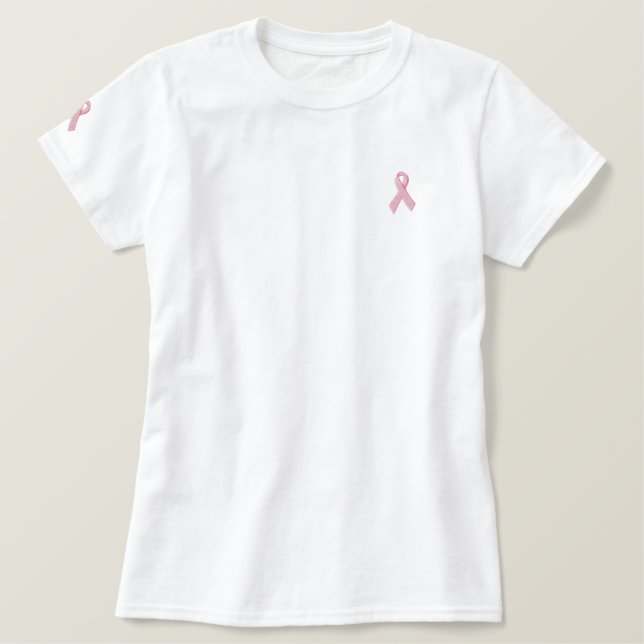 Breast Cancer Awareness Ribbon Embroidered Shirt (Design Front)