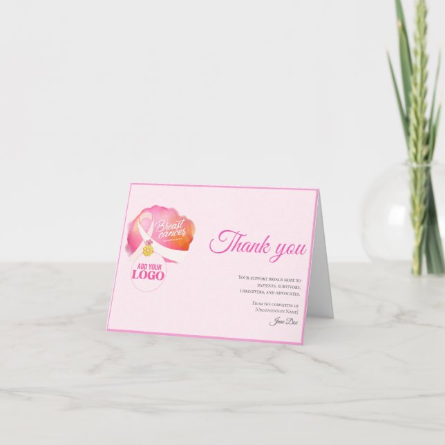 Breast Cancer Awareness Ribbon Logo Appreciation Thank You Card (Front)