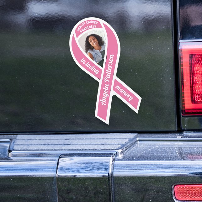 Breast Cancer Awareness Ribbon Memorial Photo Car Magnet (Creator Uploaded)