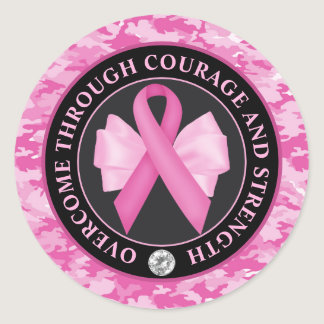 Breast Cancer Awareness Ribbon Overcome Classic Round Sticker