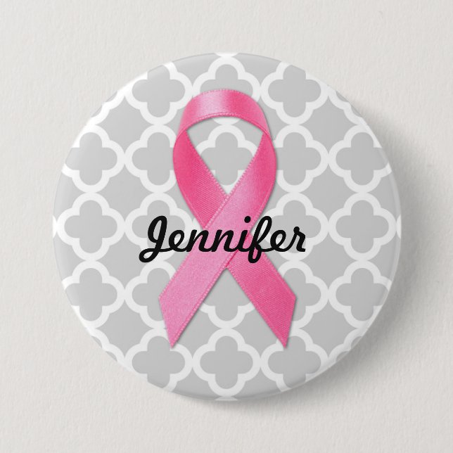 Breast Cancer Awareness Ribbon Personalized Button (Front)