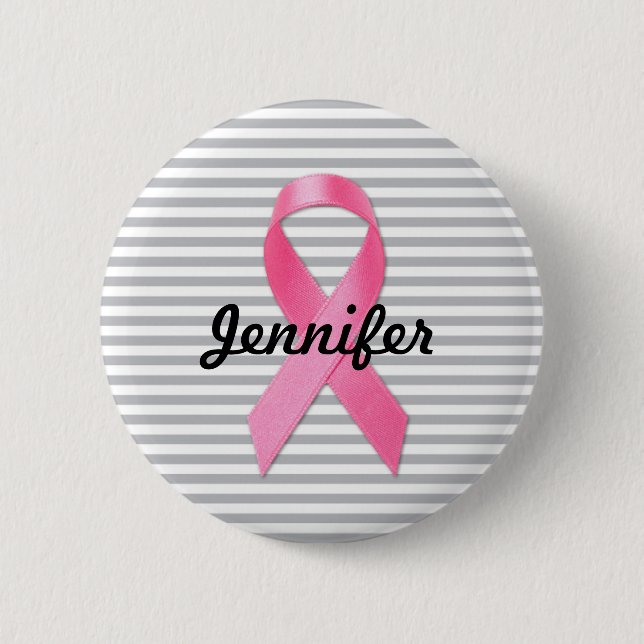 Breast Cancer Awareness Ribbon Personalized Pinback Button (Front)