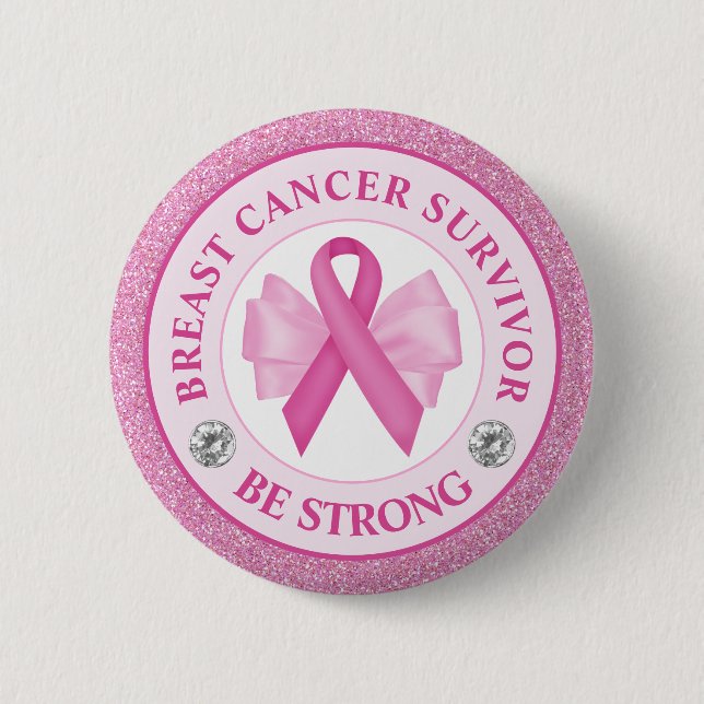 Breast Cancer Awareness Ribbon Survivor Button (Front)