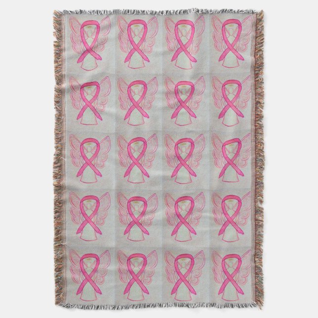 Breast Cancer Awareness Ribbon Throw Blanket (Front Vertical)