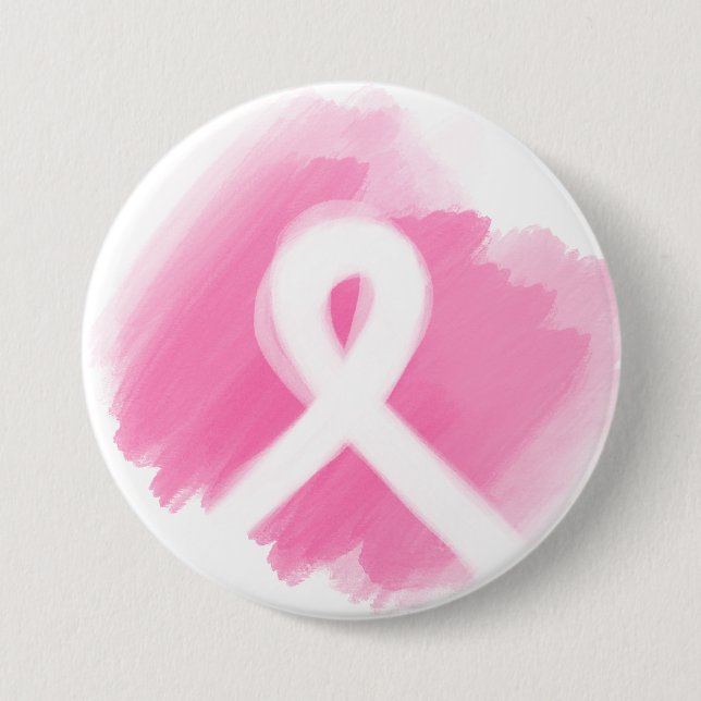Breast Cancer Awareness Ribbon Watercolor Button (Front)