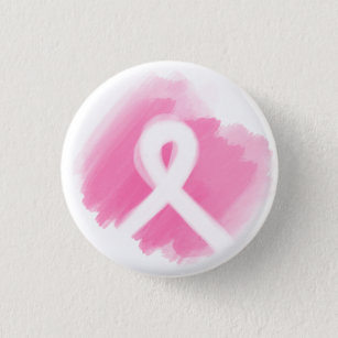 Breast Cancer Awareness Ribbon Watercolor  Button