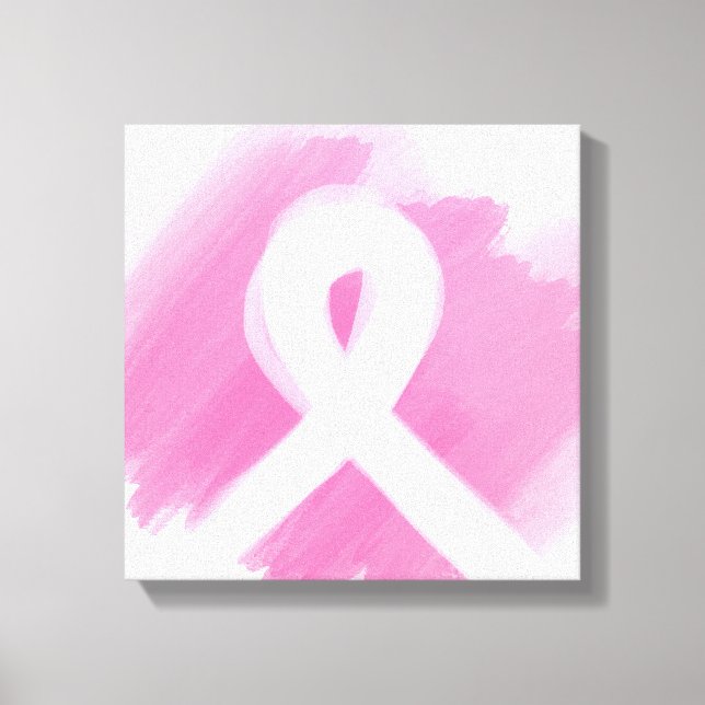 Breast Cancer Awareness Ribbon Watercolor Canvas Print (Front)