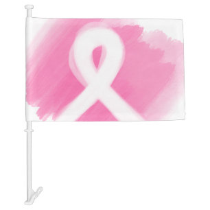 Breast Cancer Awareness Ribbon Watercolor Car Flag