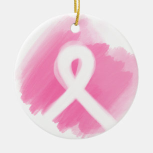 Breast Cancer Awareness Ribbon Watercolor Ceramic Ornament