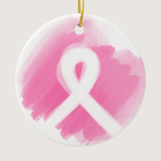 Breast Cancer Awareness Ribbon Watercolor  Ceramic Ornament
