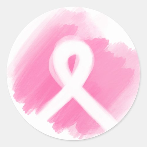 Breast Cancer Awareness Ribbon Watercolor Classic Round Sticker