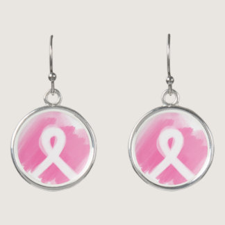 Breast Cancer Awareness Ribbon Watercolor Earrings