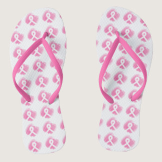 Breast Cancer Awareness Ribbon Watercolor Flip Flops