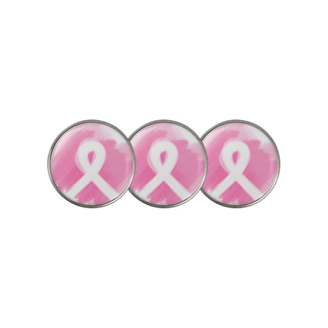 Breast Cancer Awareness Ribbon Watercolor Golf Ball Marker (3 Up)