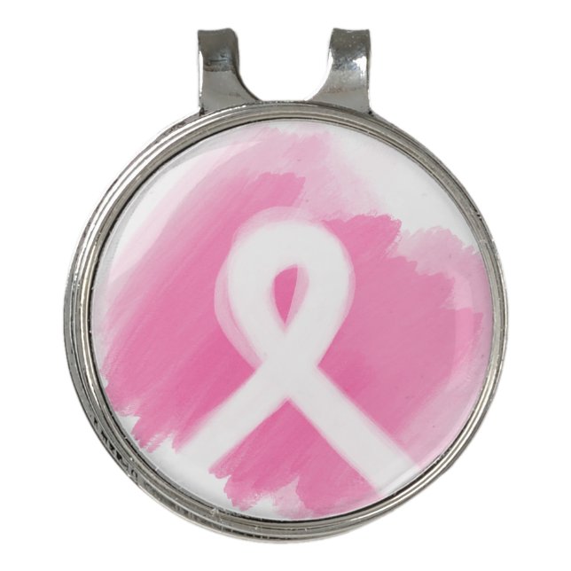 Breast Cancer Awareness Ribbon Watercolor Golf Hat Clip (Front)
