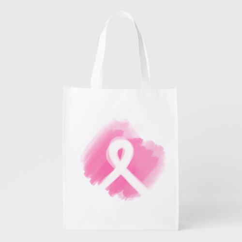 Breast Cancer Awareness Ribbon Watercolor Grocery Bag