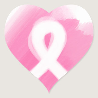 Breast Cancer Awareness Ribbon Watercolor Heart Sticker