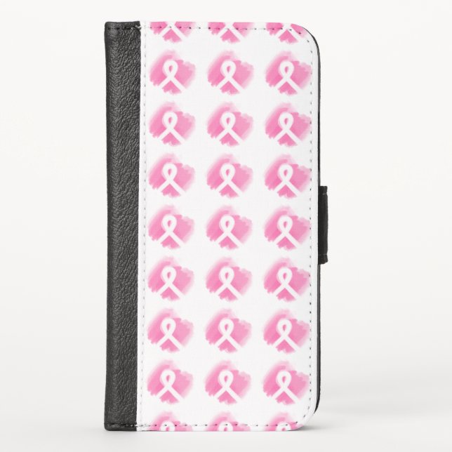 Breast Cancer Awareness Ribbon Watercolor  iPhone Wallet Case (Front)