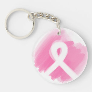 Breast Cancer Awareness Ribbon Watercolor Keychain