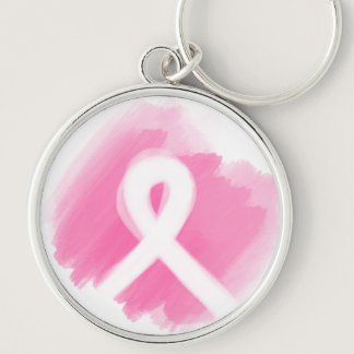Breast Cancer Awareness Ribbon Watercolor Keychain