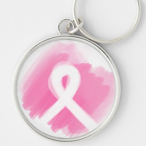 Breast Cancer Awareness Ribbon Watercolor Keychain