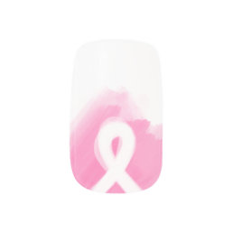 Breast Cancer Awareness Ribbon Watercolor Minx Nail Art