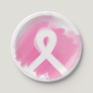 Breast Cancer Awareness Ribbon Watercolor  Paper Plates