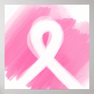 Breast Cancer Ribbon with Encouraging Words - Breast Cancer Research -  Posters and Art Prints