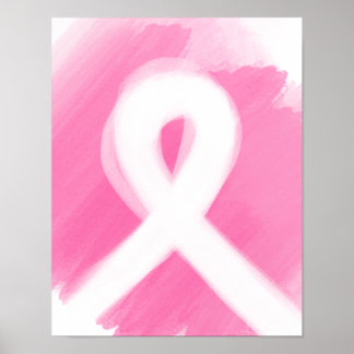 Breast Cancer Awareness Ribbon Watercolor Poster