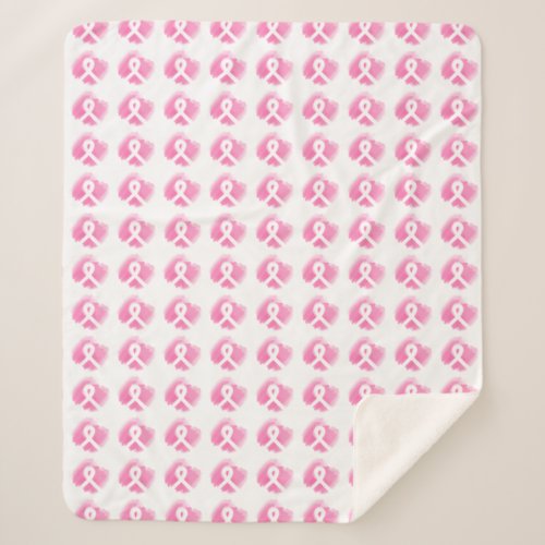 Breast Cancer Awareness Ribbon Watercolor Sherpa Blanket