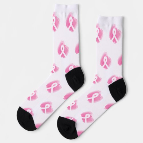 Breast Cancer Awareness Ribbon Watercolor Socks