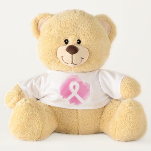 Breast Cancer Awareness Ribbon Watercolor  Teddy Bear