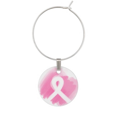 Breast Cancer Awareness Ribbon Watercolor Wine Charm