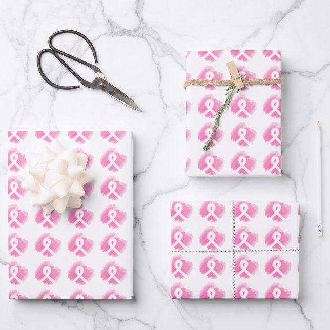 Breast Cancer Awareness Ribbon Watercolor  Wrapping Paper Sheets (Front)
