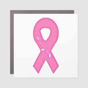 Breast Cancer Awareness Ribbon With Flower Car Magnet