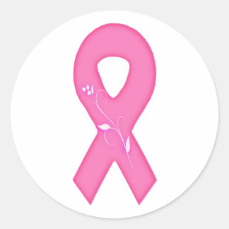 Breast Cancer Awareness Ribbon With Flower Classic Round Sticker