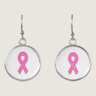 Breast Cancer Awareness Ribbon With Flower Earrings