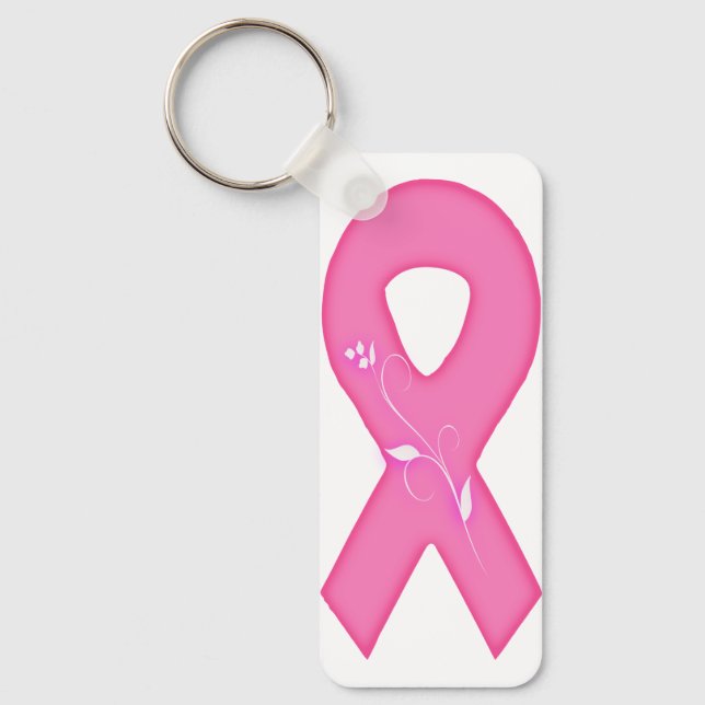 Breast Cancer Awareness Ribbon With Flower Keychain (Front)
