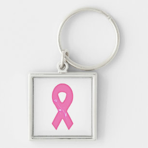 Breast Cancer Awareness Ribbon With Flower Keychain