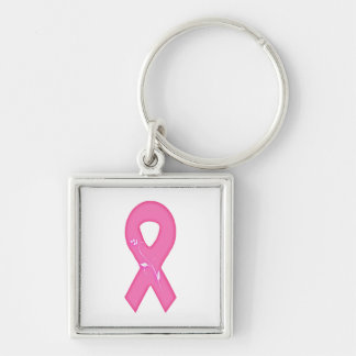 Breast Cancer Awareness Ribbon With Flower Keychain