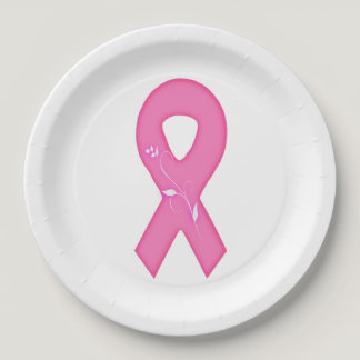 Breast Cancer Awareness Ribbon With Flower Paper Plates