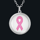 Breast Cancer Awareness Ribbon With Flower Silver Plated Necklace<br><div class="desc">Our pink ribbon with flower is the perfect way to show your support for breast cancer awareness.</div>