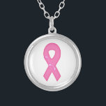 Breast Cancer Awareness Ribbon With Flower Silver Plated Necklace<br><div class="desc">Our pink ribbon with flower is the perfect way to show your support for breast cancer awareness.</div>