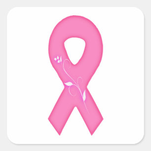 Breast Cancer Awareness Ribbon With Flower Square Sticker